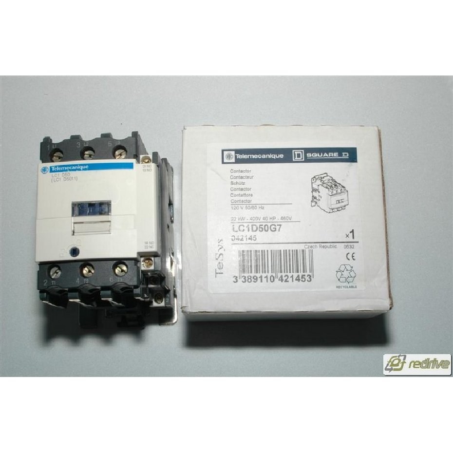 Schneider Electric LC1D50G7 Definite Purpose Contactor, 50A, 120V Coil, 3PDT